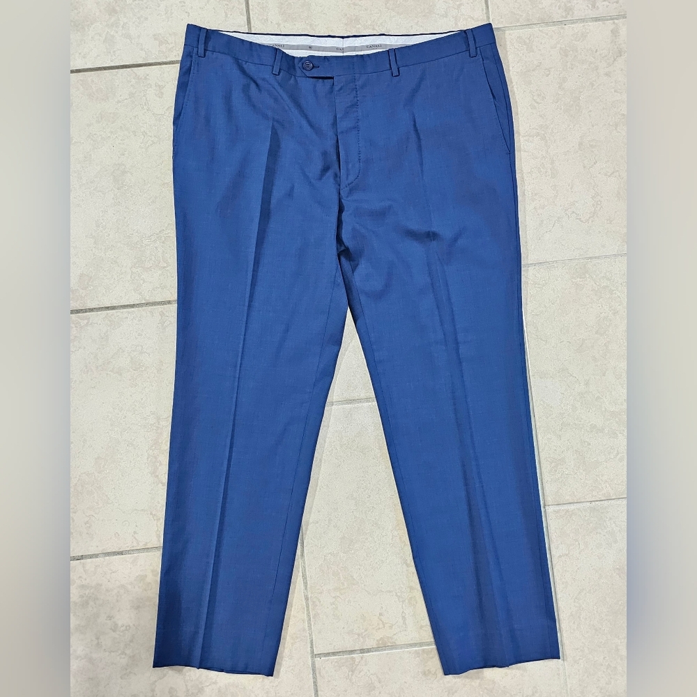 CANALI Men's Blue Wool Flat Front Dress Pants Size 58 Italy